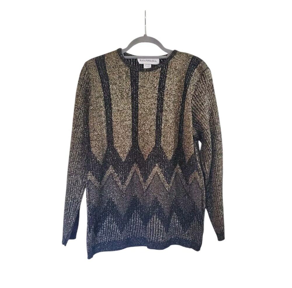 Norton McNaughton Sparkle Y2K Shiny Retro New Years Gold Black Sweater, Medium